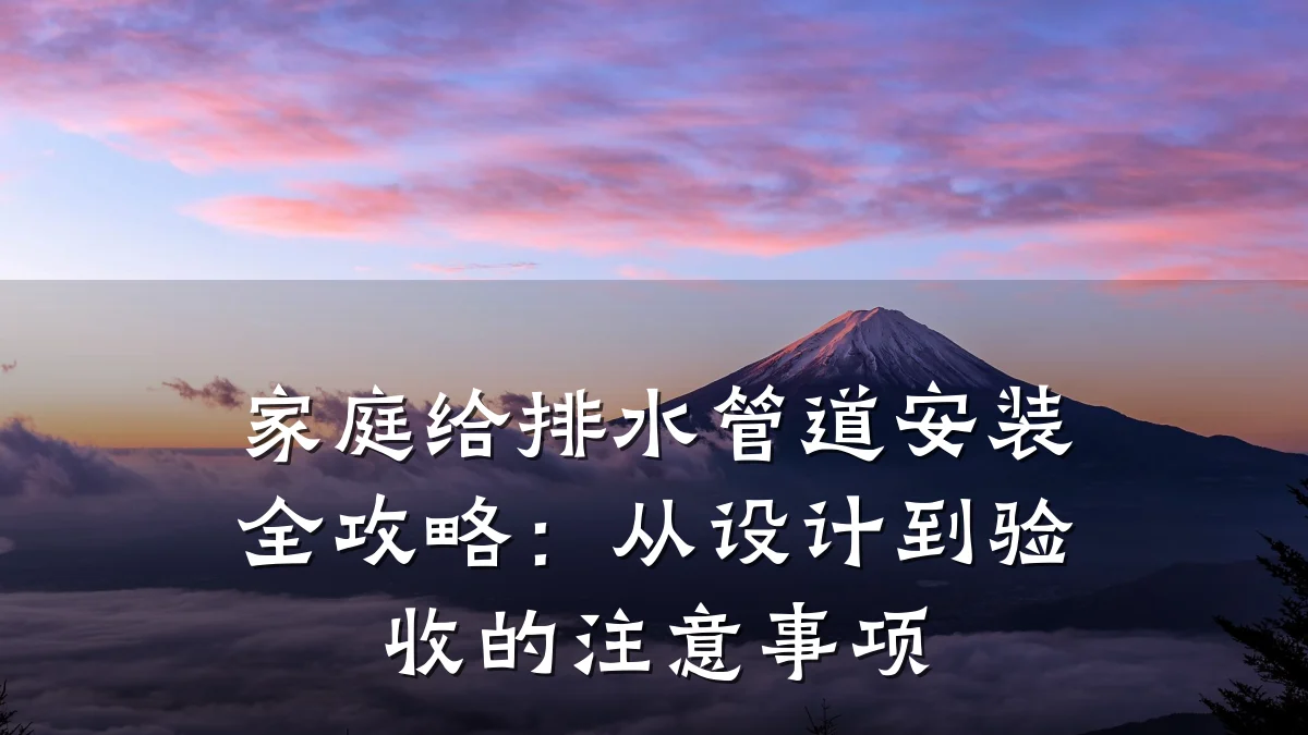 家庭给排水管道安装全攻略:从设计到验收的注意事项