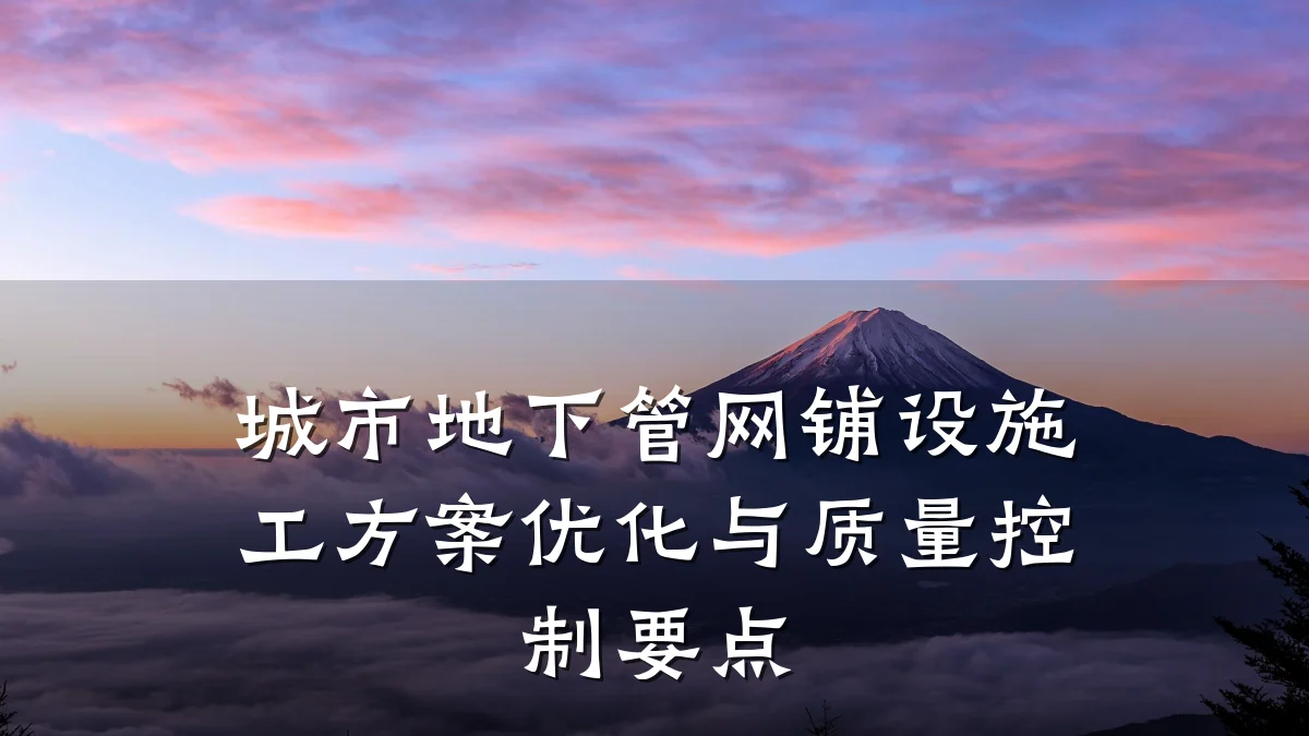 城市地下管网铺设施工方案优化与质量控制要点